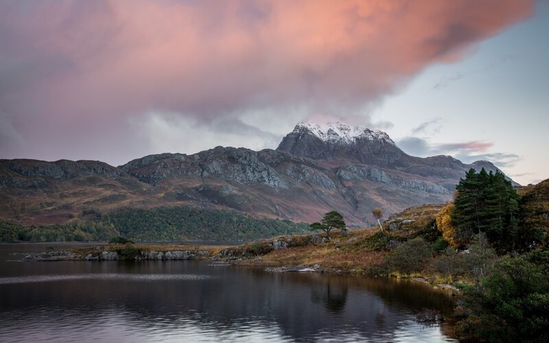 Snow-capped Mountain Lake — Pink