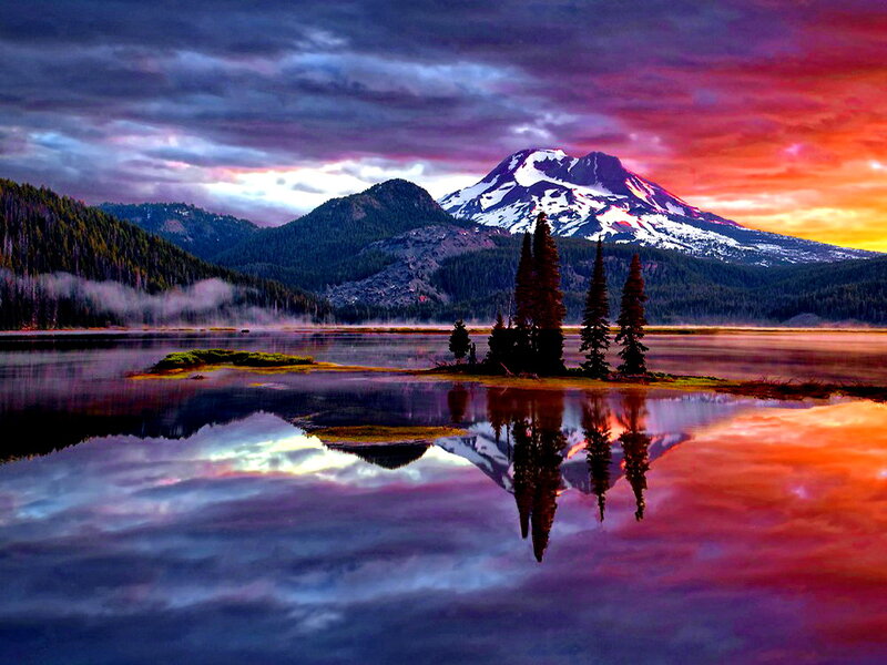 Snow-capped Mountain Lake — Purple