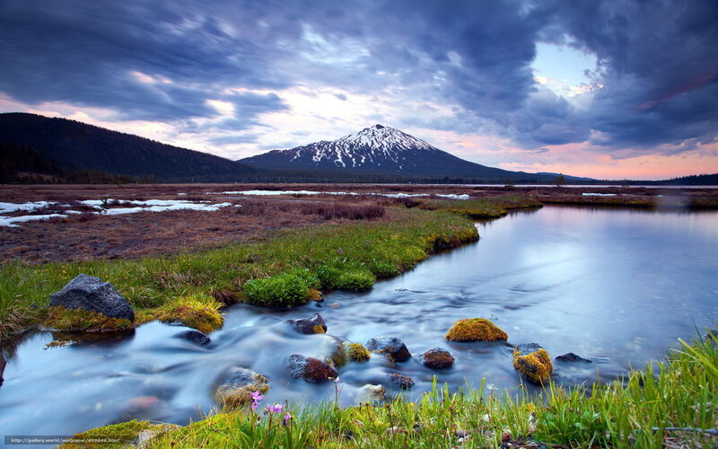 Snow-capped Mountain Landscape — Blue, Dramatic, Sunset, Photograph, Stream