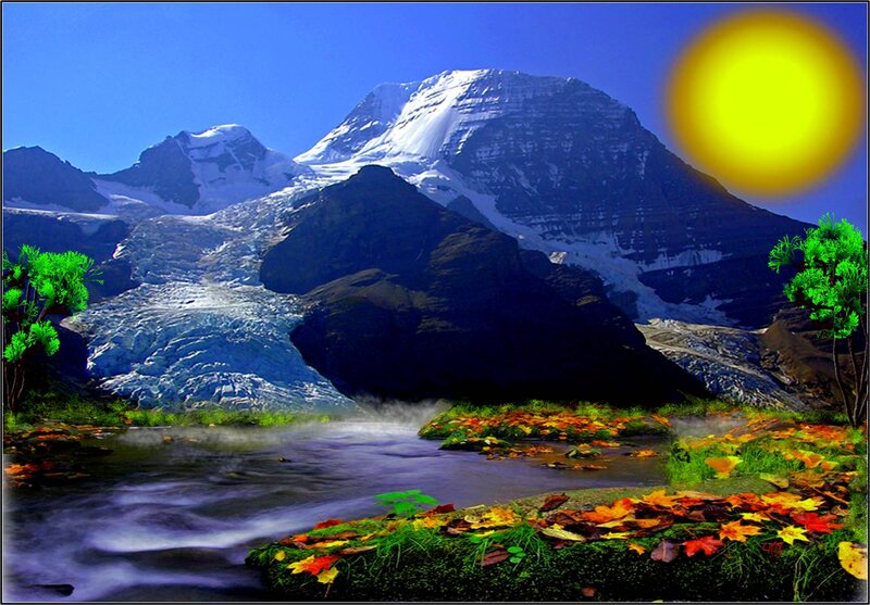 Snow-capped Mountain Landscape — Blue, Serene, Afternoon, Digital Art