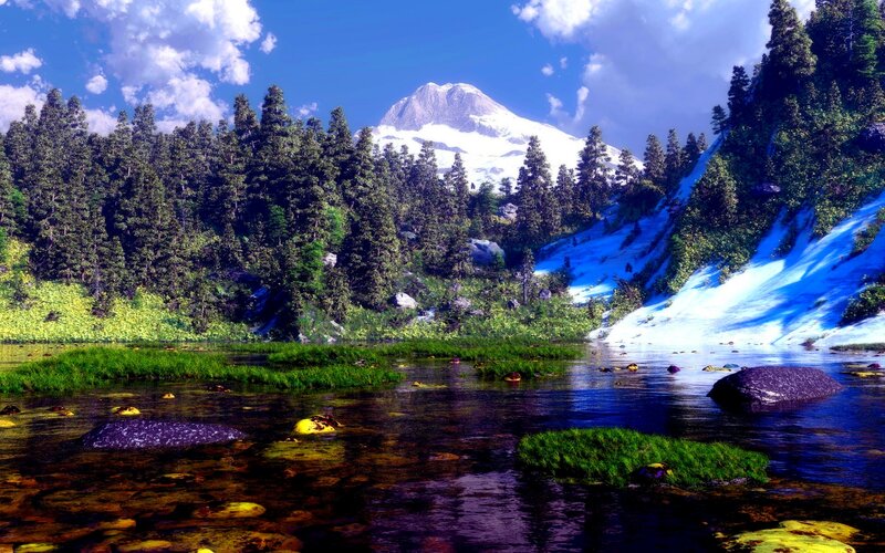 Snow-capped Mountain Landscape — Blue, Serene, Afternoon