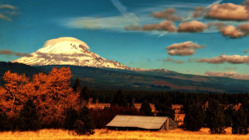 Snow-capped Mountain Landscape — Blue, Serene, Autumn