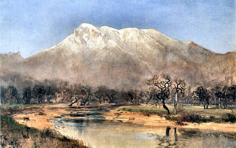 Snow-capped Mountain Landscape — Blue, Serene, Painting