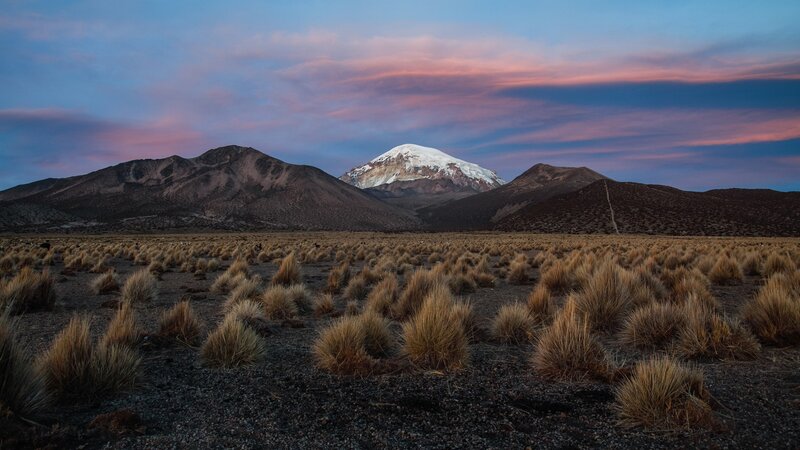 Snow-capped Mountain Landscape — Blue, Serene, Sunset