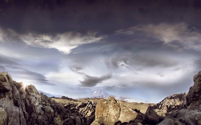 Snow-capped Mountain Landscape — Gray, Dramatic, Sunrise