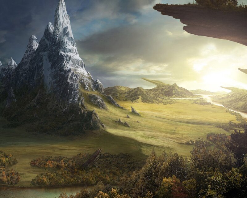 Snow-capped Mountain Landscape — Green, Dramatic