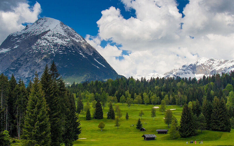 Snow-capped Mountain Landscape — Green, Serene, Afternoon