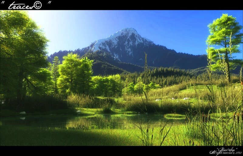 Snow-capped Mountain Landscape — Green, Serene, Morning