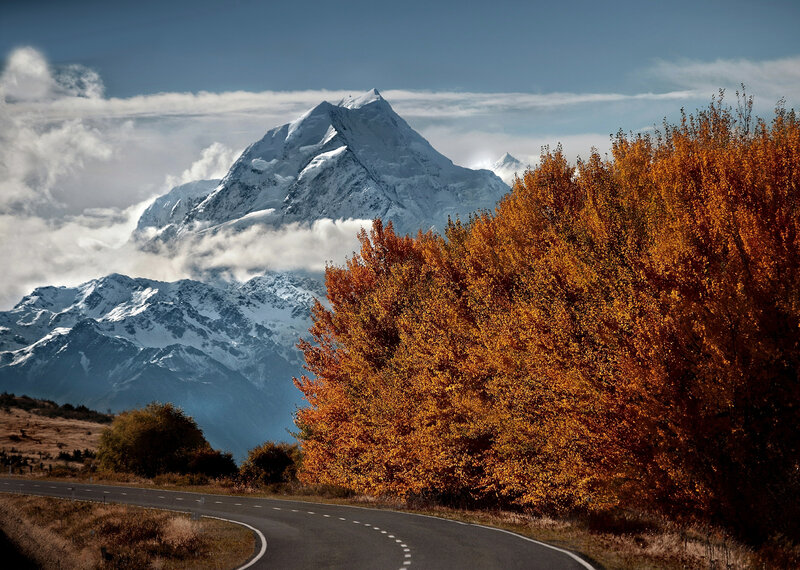 Snow-capped Mountain — Orange, Dramatic, Autumn