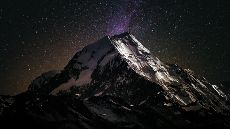 Snow-capped Mountain Peak — Black, Dramatic, Night