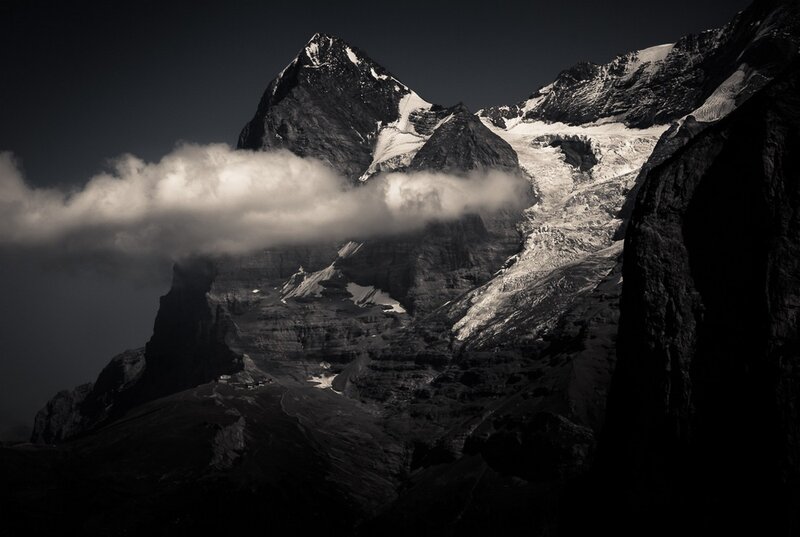 Snow-capped Mountain Peak — Black, Dramatic, Photograph