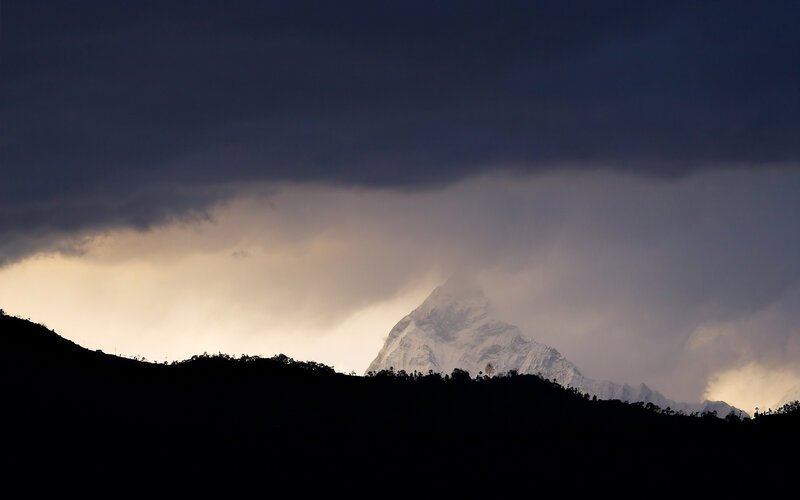 Snow-capped Mountain Peak — Black, Dramatic, Sunset, Photograph