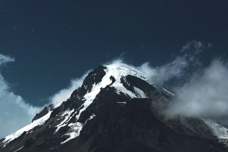 Snow-capped Mountain Peak — Black, Dramatic