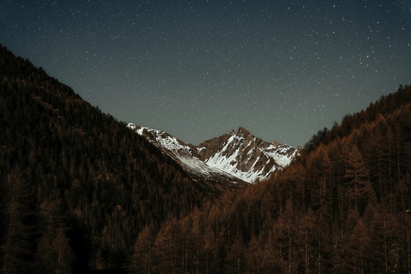 Snow-capped Mountain Peak — Black, Serene, Night