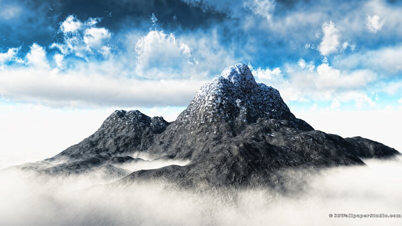 Snow-capped Mountain Peak — Blue, Dramatic, 3d Render, Clouds, Fog, Sky, White