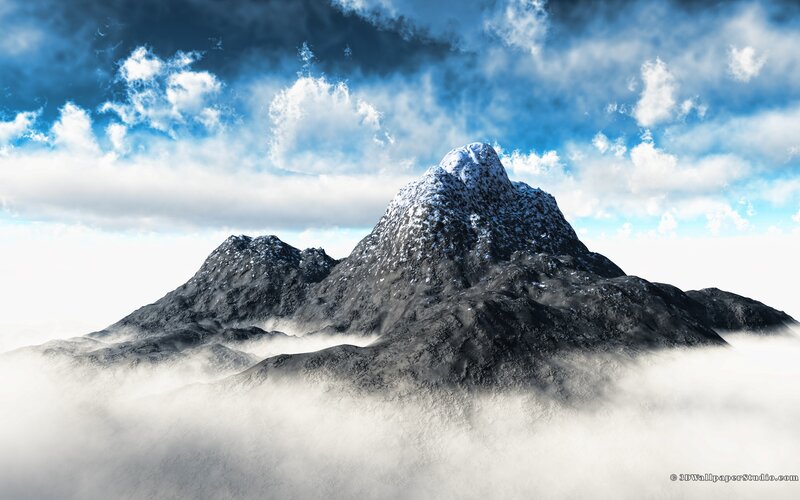 Snow-capped Mountain Peak — Blue, Dramatic, 3d Render, Clouds, Fog