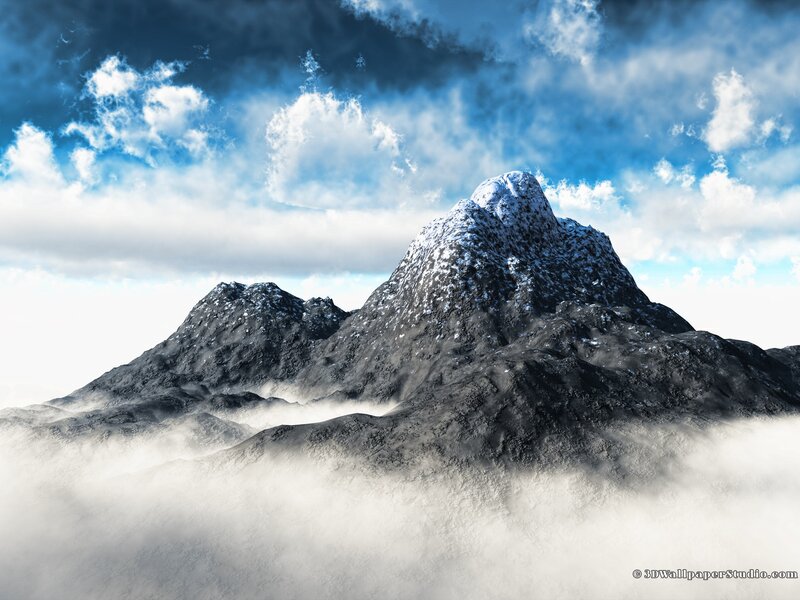 Snow-capped Mountain Peak — Blue, Dramatic, 3d Render, Clouds