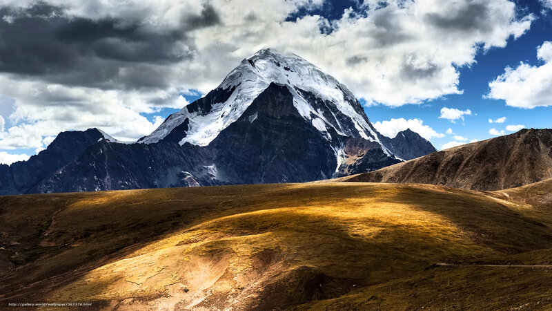 Snow-capped Mountain Peak — Blue, Dramatic, Afternoon, Photograph, Clouds, Hills