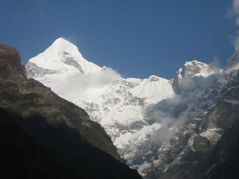 Snow-capped Mountain Peak — Blue, Dramatic, Afternoon, Photograph, Clouds, Sky, White, Gray