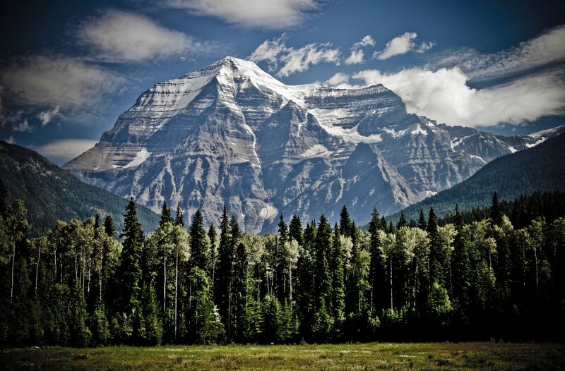Snow-capped Mountain Peak — Blue, Dramatic, Afternoon, Photograph, Forest