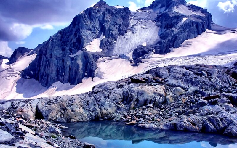 Snow-capped Mountain Peak — Blue, Dramatic, Afternoon, Photograph, Glacier