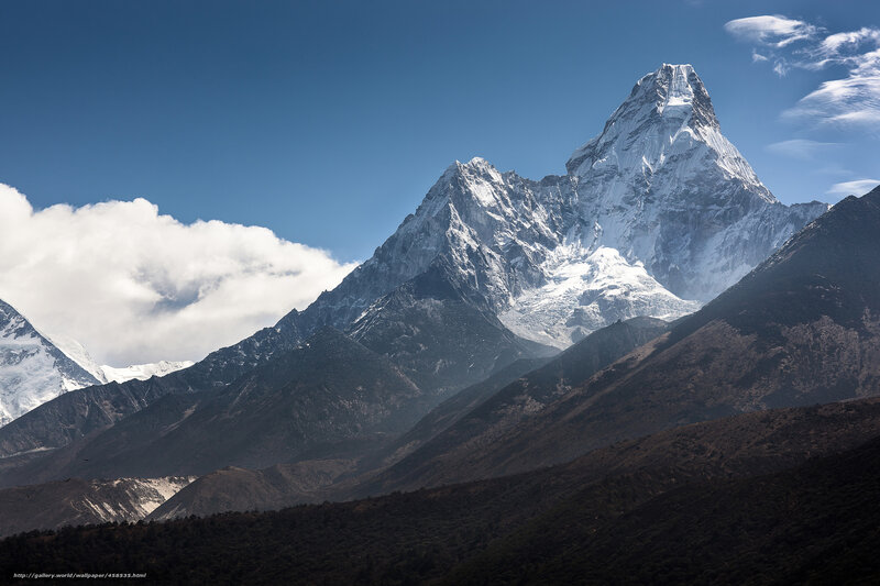 Snow-capped Mountain Peak — Blue, Dramatic, Afternoon, Photograph, Mountains, Clouds, Sky