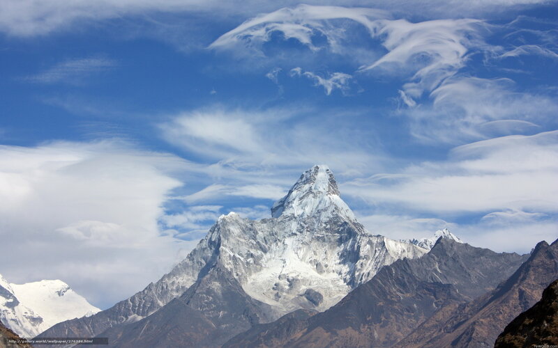 Snow-capped Mountain Peak — Blue, Dramatic, Afternoon, Photograph, Mountains, Clouds