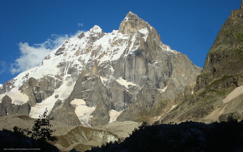 Snow-capped Mountain Peak — Blue, Dramatic, Afternoon, Photograph, Sky, Rock