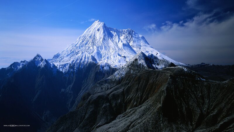 Snow-capped Mountain Peak — Blue, Dramatic, Afternoon, Photograph, Sky