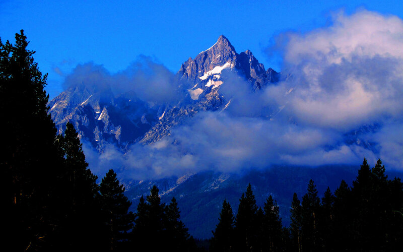 Snow-capped Mountain Peak — Blue, Dramatic, Morning, Photograph, Clouds