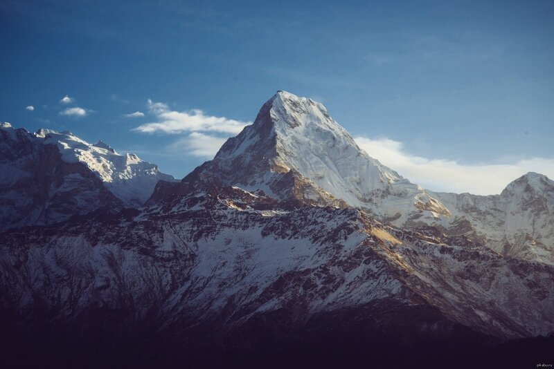 Snow-capped Mountain Peak — Blue, Dramatic, Morning, Photograph, Mountains