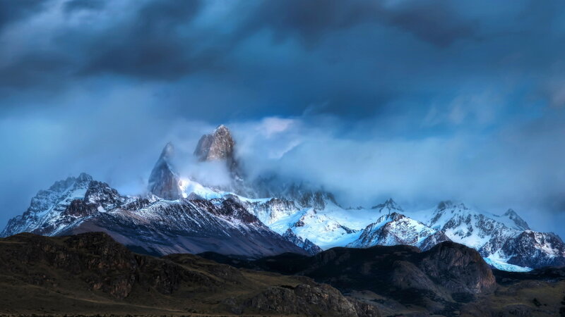 Snow-capped Mountain Peak — Blue, Dramatic, Morning, Photograph