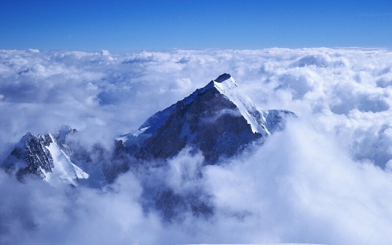 Snow-capped Mountain Peak — Blue, Dramatic, Photograph, Clouds, Sky