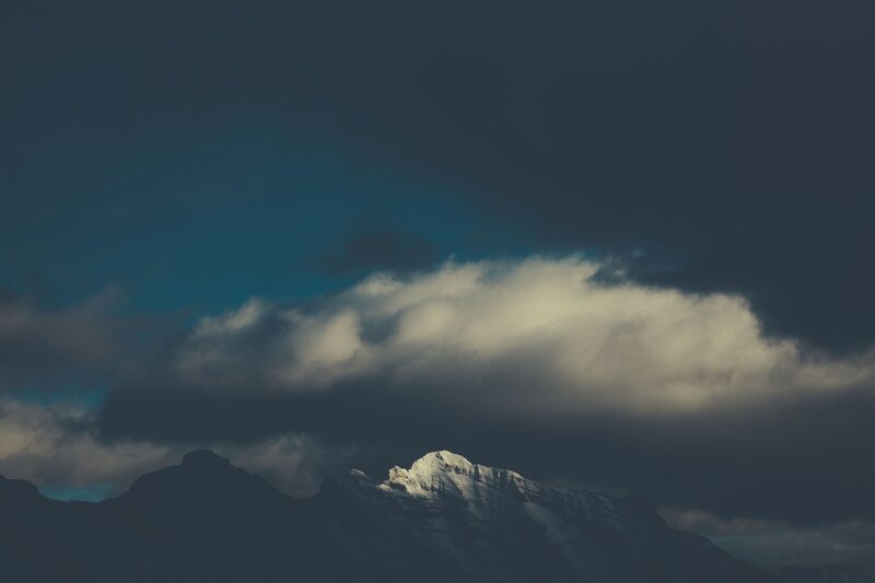 Snow-capped Mountain Peak — Blue, Dramatic, Photograph, Clouds