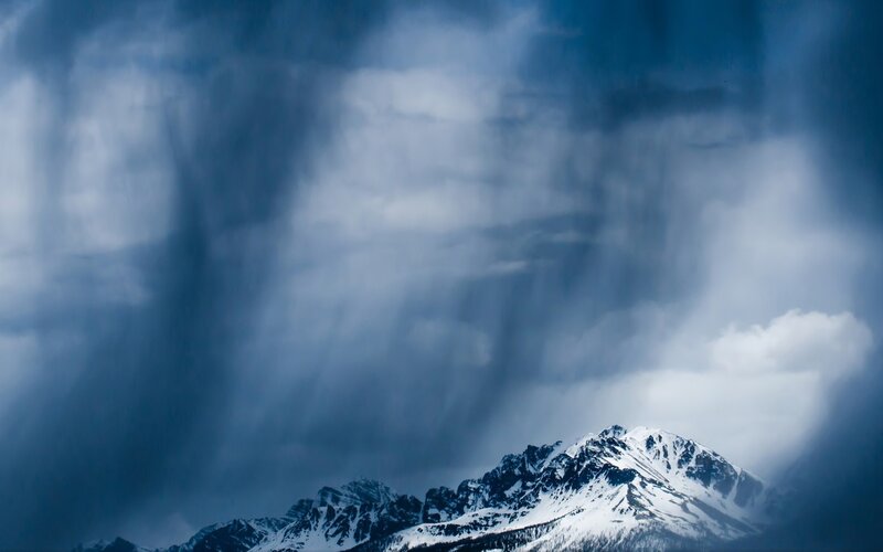 Snow-capped Mountain Peak — Blue, Dramatic, Photograph