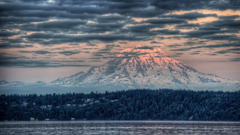 Snow-capped Mountain Peak — Blue, Dramatic, Sunrise, Photograph, Forest