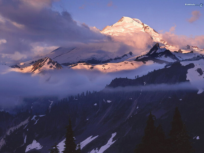 Snow-capped Mountain Peak — Blue, Dramatic, Sunrise, Photograph