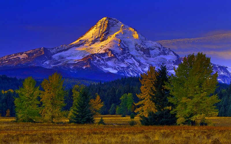 Snow-capped Mountain Peak — Blue, Dramatic, Sunset, Photograph