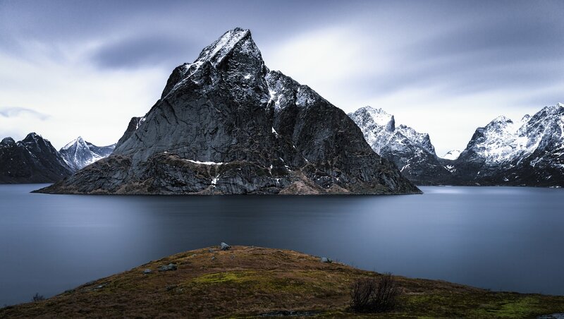 Snow-capped Mountain Peak — Blue, Dramatic, Winter, Photograph