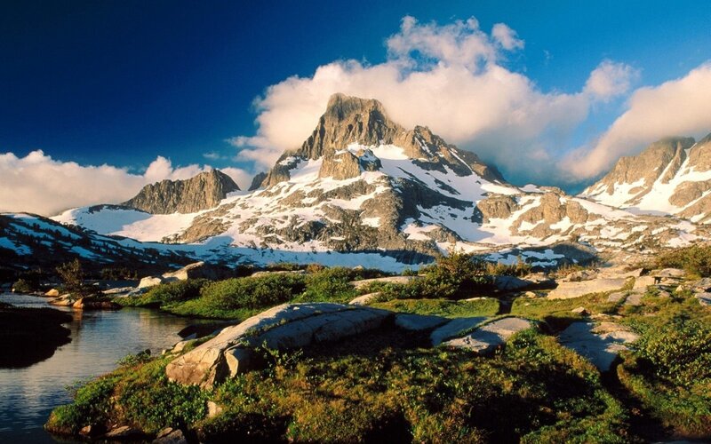 Snow-capped Mountain Peak — Blue, Lake