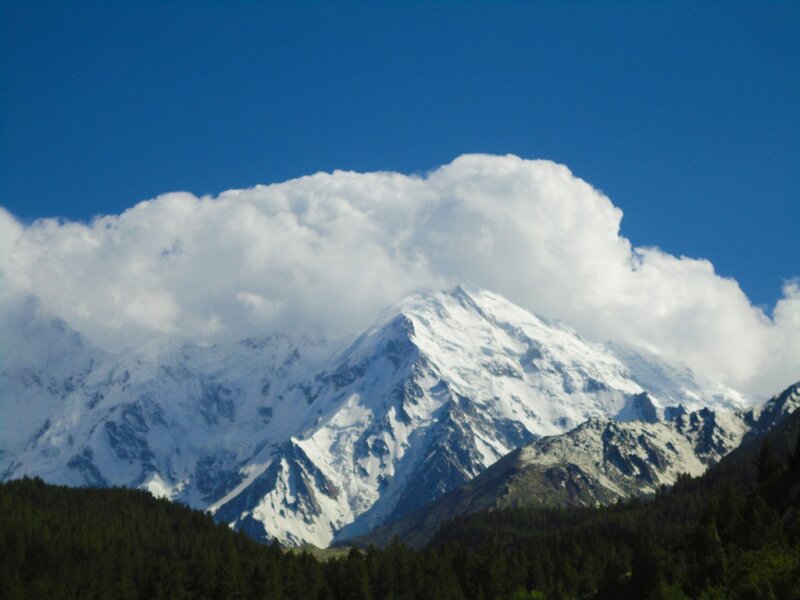 Snow-capped Mountain Peak — Blue, Serene, Afternoon, Photograph, Clouds, Forest, Sky, White