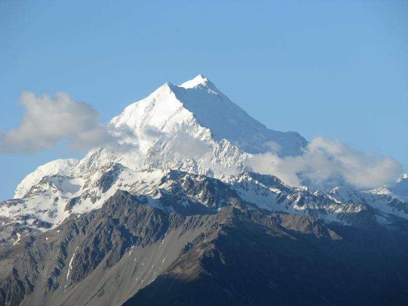 Snow-capped Mountain Peak — Blue, Serene, Afternoon, Photograph, Clouds, Mountain Range, White