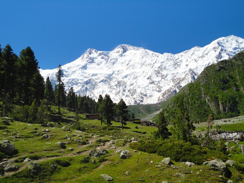Snow-capped Mountain Peak — Blue, Serene, Afternoon, Photograph, Forest, Valley, Rocks