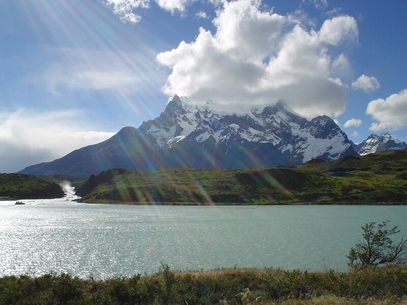 Snow-capped Mountain Peak — Blue, Serene, Afternoon, Photograph, Lake, Clouds, Sunbeams
