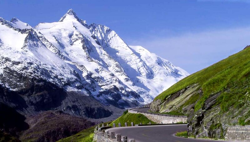 Snow-capped Mountain Peak — Blue, Serene, Afternoon, Photograph, Mountain Road