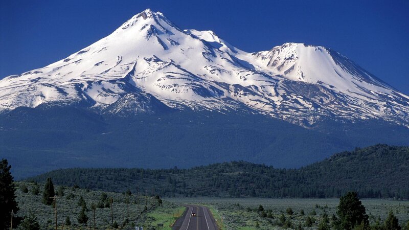 Snow-capped Mountain Peak — Blue, Serene, Afternoon, Photograph, Road