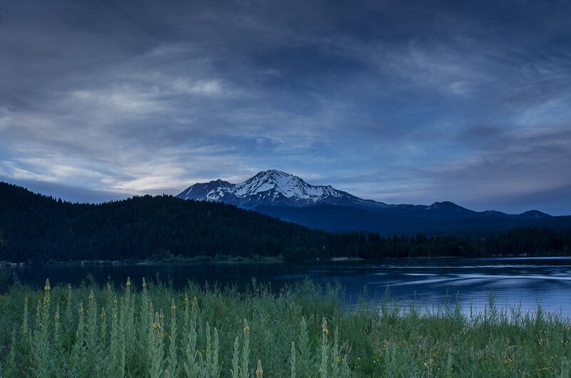 Snow-capped Mountain Peak — Blue, Serene, Night