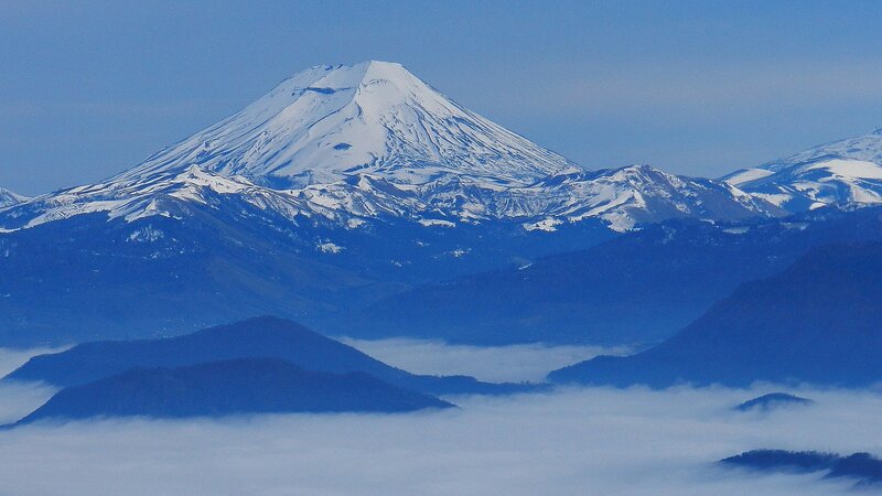 Snow-capped Mountain Peak — Blue, Serene, Photograph, Mountains, Clouds