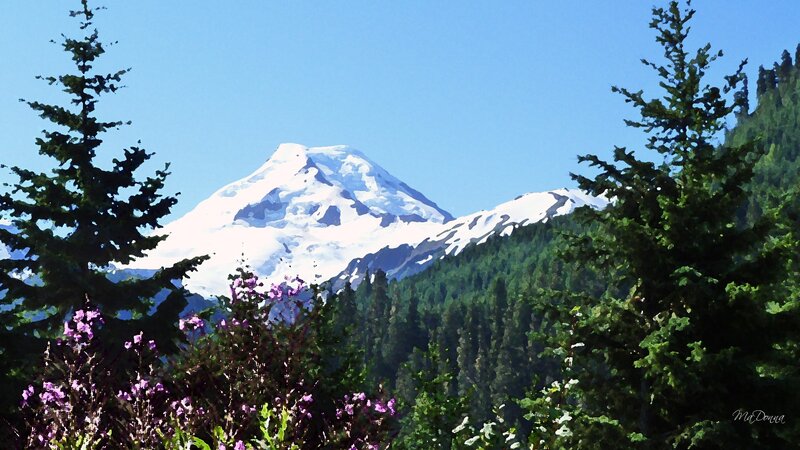 Snow-capped Mountain Peak — Blue, Serene, Summer, Digital Art