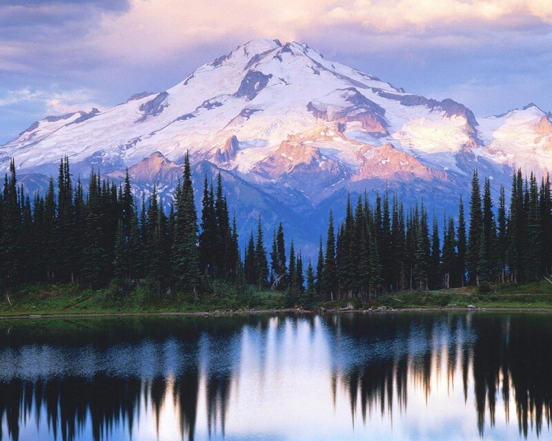 Snow-capped Mountain Peak — Blue, Serene, Sunset, Photograph, Forest, Lake
